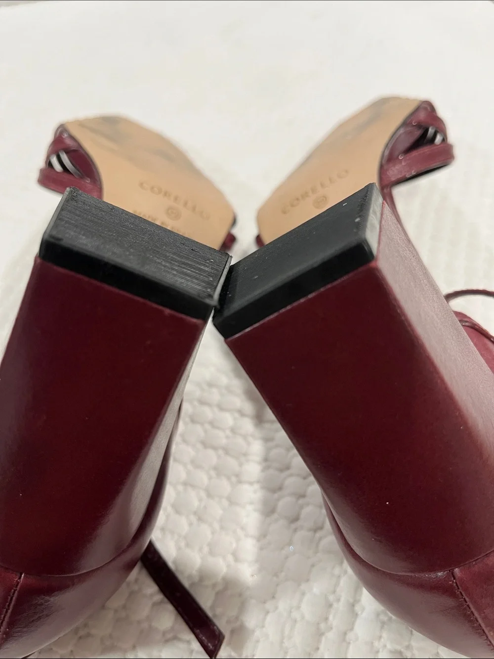 Corello Burgundy Leather Strappy Block Heel Pumps Ankle Strap Square Toe US 9